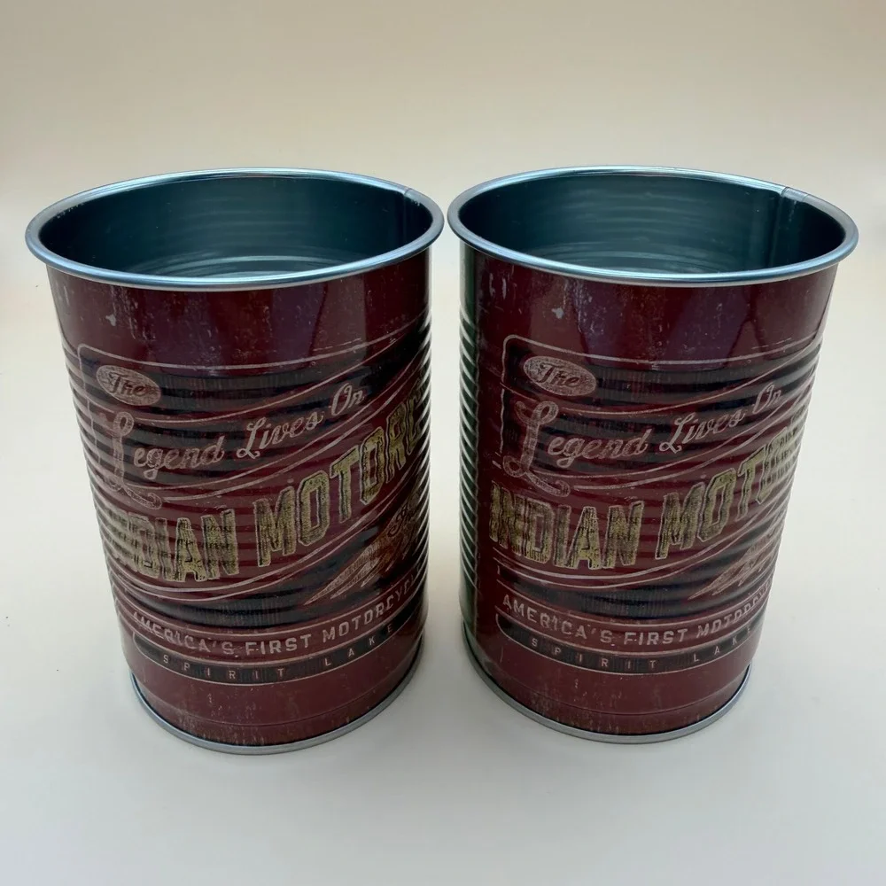 Jack Daniels Whiskey/Indian Motorcycle Metal Tin Cup Tumbler Set 2pk Distressed